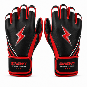 Guantes de Bateo de Cuero SINEWY Rojos con Cierre de Gancho y Bucle, Unisex para Adultos, Soporte de Muñeca Duradero, Ecológicos - Product Image 1