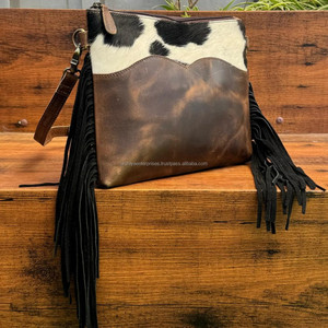 2025, venta al por mayor, bolsos cruzados con flecos de cuero de vaca a la moda de alta calidad para mujer, bolsos con flecos, bolso de hombro de cuero genuino - Product Image 4