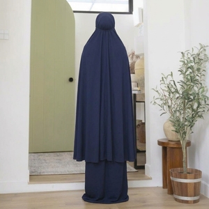 Robe de prière musulmane pour femmes en rayonne bleu marine de qualité supérieure, douce et respirante, hijab mukena, vêtements islamiques en gros, ensemble abaya long - Product Image 3
