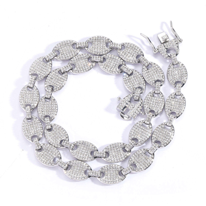 <b>Iced</b> <b>Out</b> Oval Link <b>Chain</b> Silver Hip Hop Necklace Bling Chunky Statement Jewelry - Product Image 1