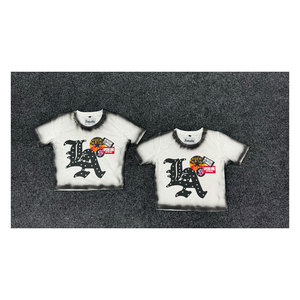 T-shirts vintage personnalisés en gros, style coréen, avec pierres et effet soleil délavé, pour femmes - Product Image 1