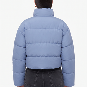Wholesale Women's <b>Cropped</b> Quilted Winter <b>Jacket</b> Stand Collar Zip Up <b>Puffer</b> Bomber Coat for Women's - Product Image 2