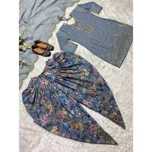 Designer <b>Indian</b> & <b>Pakistani</b> <b>Clothing</b> Party Wear Top Dhoti Salwar Dupatta - Product Image 2