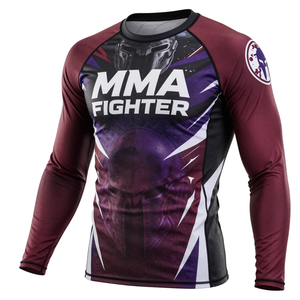 Camiseta de compresión de manga larga para luchador de MMA, diseño de sublimación de manga completa, secado rápido, morado, rojo, negro. - Product Image 1