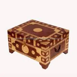 传统风格Sheesham木质饰品珠宝收纳盒，带树木雕刻设计