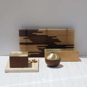 Brûleur d'encens Bakhoor en bois moderne avec couvercle en métal doré, Mabkhara, brûleur d'arômes Oud, porte-parfum décoratif pour la maison - Product Image 3