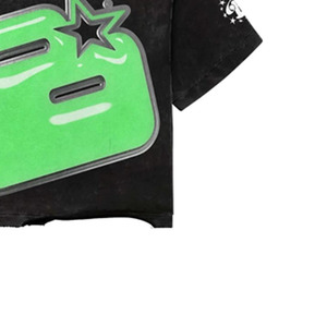 <b>Black</b> Oversized Regular Length Formal T-Shirt Green Cartoon Print Short Sleeve <b>Turtleneck</b> 100% Cotton Silk Screen Printed <b>Men's</b> - Product Image 4