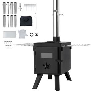 Stufa a Legna Portatile da Campeggio da 86 Pollici con Tubi per Canna Fumaria e Guanti, Braciere da 1400in3 in Acciaio Legato Pieghevole - Product Image 1