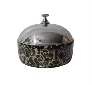 Chauffe-plats de luxe en émail peint à la main, motif floral, avec support métallique, casseroles profondes pour la restauration - Product Image 1