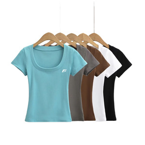Wholesale Custom Logo Women's T-shirts Summer Soft Tee Crop <b>Top</b> Ladies Plain Sexy Fitted B2B Thin Blank Shirt for Women USA - Product Image 2