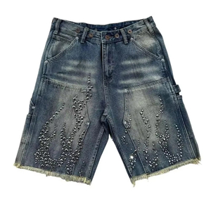 New Arrival Breathable Lightweight Denim Shorts for <b>Men</b> Vintage Medium Wash Relaxed Fit for Streetwear and Summer Fashion - Product Image 1