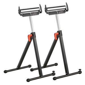 Set di 2 Supporti a Rullo in Acciaio Lucidato Resistente, Capacità di Carico 250 Libbre, Altezza Regolabile 27-43 Pollici, Pieghevoli, Parti per Macchinari per Lavorazione del Legno - Product Image 1