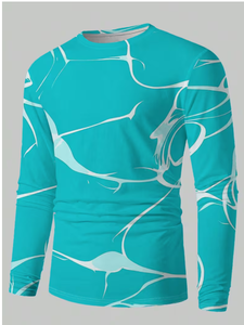 <b>Men's</b> <b>Collarless</b> Embossed Printed Sporty <b>Shirt</b> Turquoise <b>White</b> Pattern Quick Dry Knitted Casual Top Spring Full Sleeve 100% - Product Image 1