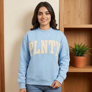 Women's <b>Red</b> PLNTY Letter College Club Mock Neck Sweatshirt With <b>Gingham</b> Embroidered Logo For University Student Organizations - Product Image 3