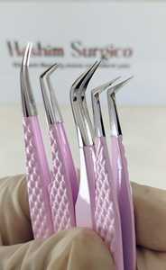 Ensemble de pinces à épiler professionnelles en acier inoxydable texturé rose diamant pour extensions de cils, applicateur de cils incurvé haute précision - Product Image 2