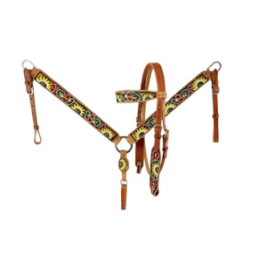 Handmade100 % cuero genuino Western Headstall & Breast Collar Set con trabajo de pintura a mano al por mayor fabricante proveedor - Product Image 3