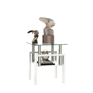 Tavolino da Caffè Moderno in Vetro Temperato Monoblocco Quadrato Trasparente/Bianco per Soggiorno - Product Image 1