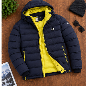 Chaqueta Cortavientos con Capucha Azul Marino para Hombre, Forro Amarillo, Cierre de Cremallera, Secado Rápido, Transpirable, Resistente al Viento, Ropa Casual de Invierno, Corte Regular - Product Image 6