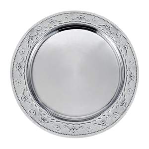 Plato base plateado, Plato base decorativo, Plato base metálico, Plato base para boda, Bandeja redonda plateada, Grabado en relieve - Product Image 1