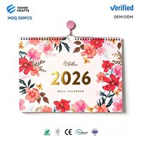 Calendrier mural floral esthétique personnalisé 2026, agenda spirale doré, logo personnalisé, cadeau, vente en gros, papeterie