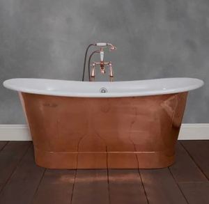 Baignoire ovale autoportante en cuivre émaillé, baignoire de luxe en métal pour salle de bain - Product Image 1