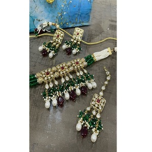 Collier classique Jadau en laiton plaqué or de qualité supérieure, avec ensemble de boucles d'oreilles, pour les mariages, les fêtes, les cadeaux, pour femmes - Product Image 1