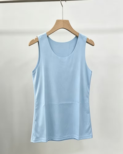 Women's Solid Knitted Tank Top Scoop Neck Breathable Regular Length Minimalist Style White Mint Blue - Product Image 4