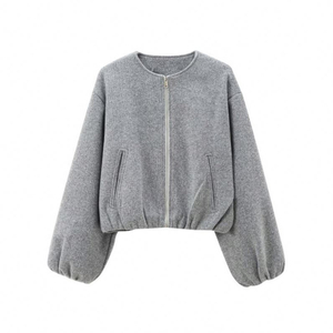 Blouson Bomber Femme Hiver Nouveau Modèle Polyvalent Doux avec Fermeture Éclair Respirant & Coupe-Vent Rembourré Coton Teint Uni - Product Image 4