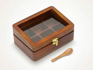 Caja de especias de madera premium con cuchara, 6 compartimentos fijos, 135 ml, elegante organizador de almacenamiento de masala para cocina, Namak Dani de madera - Product Image 3