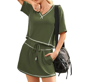 Ensembles 2 pièces pour femmes : Hauts décontractés à manches courtes et jupes assorties avec cordon de serrage – Idéal pour sortir ou se détendre - Product Image 1