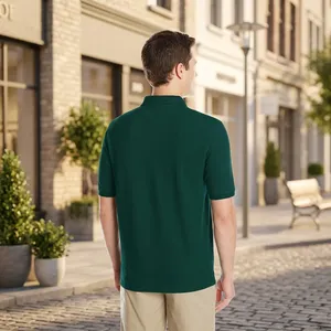 Polo à manches courtes vert forêt pour homme, col piqué uni, boutons, coupe classique, t-shirt décontracté et mode outdoor - Product Image 4