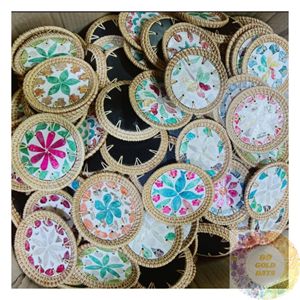 Panier en rotin tressé incrusté de nacre, plateau de service fait main, accent décoratif pour la maison, présentoir de table, vente en gros - Product Image 1