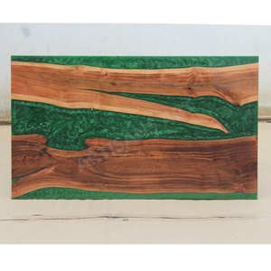 Mesa de centro de resina epoxi verde de madera de Acacia con borde vivo moderno con hierro metálico duradero y fuerte diseño rectangular personalizado sala de estar - Product Image 5