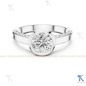 Bague de fiançailles et de mariage classique en or massif avec diamant de laboratoire personnalisé serti clos, certifiée IGI, bande gravée ronde - Product Image 4