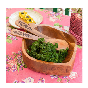 Bol à salade carré en bois avec cuillère, forme hexagonale, pour hôtel, fruits, usage domestique, bol à fruits secs, bol à dessert en bois massif - Product Image 1