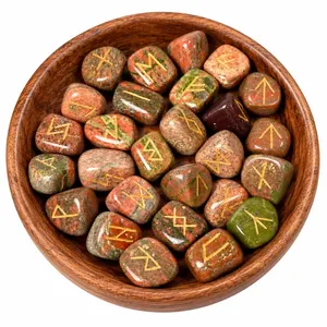 Ensemble de pierres runiques Unakite, 25 runes vikings Elder Futhark, pierres de divination nordiques avec pochette en velours - Product Image 1