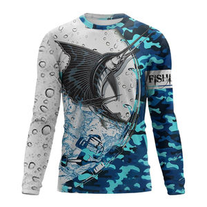 Chemise de pêche à manches longues pour homme UPF 50, imprimé camouflage bleu, protection solaire anti-UV, polyester - Product Image 3