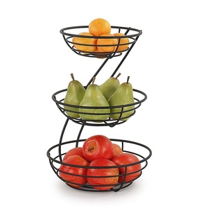 Cesta de almacenamiento de hierro de 3 niveles con la mejor calidad Color negro Cesta de frutas de tamaño personalizado a precios aceptables - Product Image 1