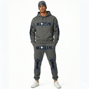 Conjunto de Sudadera con Capucha y Pantalones Deportivos Extra Grandes de Felpa para Hombre, Estilo Vintage, Lavado Desgastado, Ropa Deportiva Urbana, con Logotipo Personalizado, Gorro, Atuendo de Invierno, Tallas S-4XL - Product Image 5