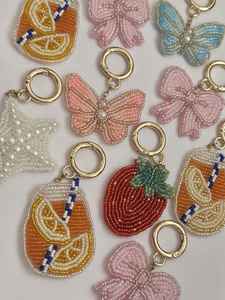 Assorted Beaded Keychain Fruit Bow Butterfly Key Rings Glass Seed <b>Bead</b> Bag Charm Handmade Embroidery Key Holder Gold Metal Clasp - Product Image 5