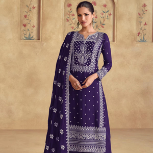 ชุดคอลเลกชั่นปักลายจิ้งจอก Georgette ลูกไม้กึ่งเย็บจากอินเดียและปากีสถาน salwar kameez - Product Image 1