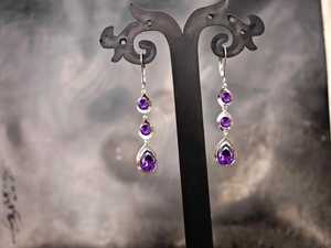 Nikhil Gems NG-033 925 Sterling Silver Gold Plated Pear Cut Amethyst Multi Gemstone Dangle Trendy Bridal <b>Earrings</b> Third Party - Product Image 2