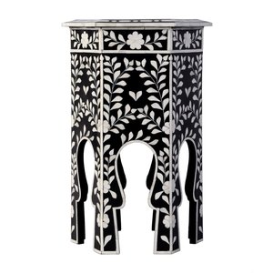 Arabic Style Geometric Bone Inlay MDF Side Table With Floral Design Muslim Home decor Bedside Table Luxury Accent Furniture - Product Image 1