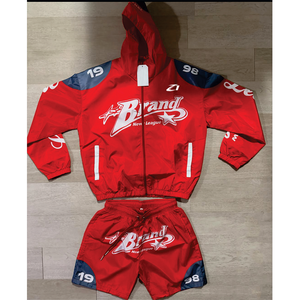 Ensemble tendance personnalisé pour homme : Blouson coupe-vent à capuche et short en nylon, style sublimation, USA - Product Image 6
