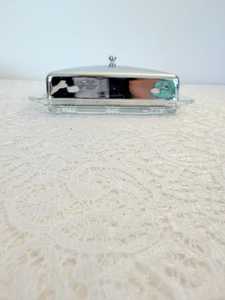 Vintage Glass <b>Butter</b> Dish Chrome Lid Clear Rectangular Hazel Atlas Style - Product Image 4