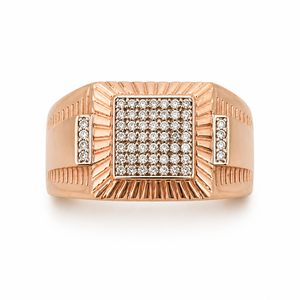 <b>Mens</b> 18KT Rose Gold Square Micro Pave Cubic Zirconia Signet <b>Ring</b> Textured Statement Band Luxury Wedding Party Gift Jewelry - Product Image 1