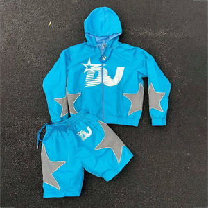 <b>Men</b> Sets Two Piece Custom Windbreaker Shorts and <b>Jacket</b> Tracksuit Reflective Zip up Nylon Two Piece Windbreaker Short Set - Product Image 5