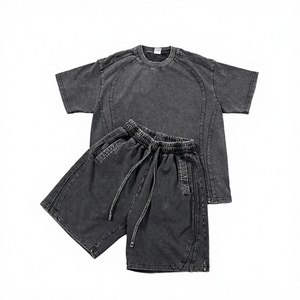 Ensemble T-shirt et short en coton pour homme, col rond, streetwear décontracté, vêtements d'été, tissu tricoté respirant, imprimé floqué - Product Image 3
