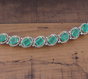 Bracelet en pierre verte taille émeraude plaqué or 18 carats, bracelet à maillons de luxe en pierres précieuses, fabriqué à la main par le fabricant - Product Image 5
