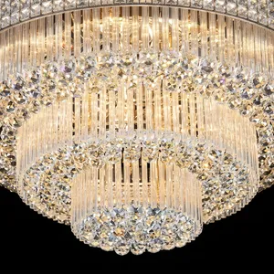 Lustre Rond en Cristal Éclatant, Éclairage Doré Chaleureux, Tiges de Verre Superposées, Perles Scintillantes, Luminaire de Plafond de Luxe, Élégant et Moderne - Product Image 3